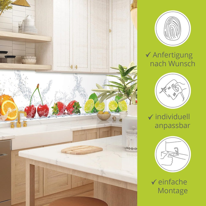 ARTland Spritzschutz Küche aus Alu für Herd Spüle 70x55 cm (BxH) Küchenrückwand mit Motiv Essen Obst