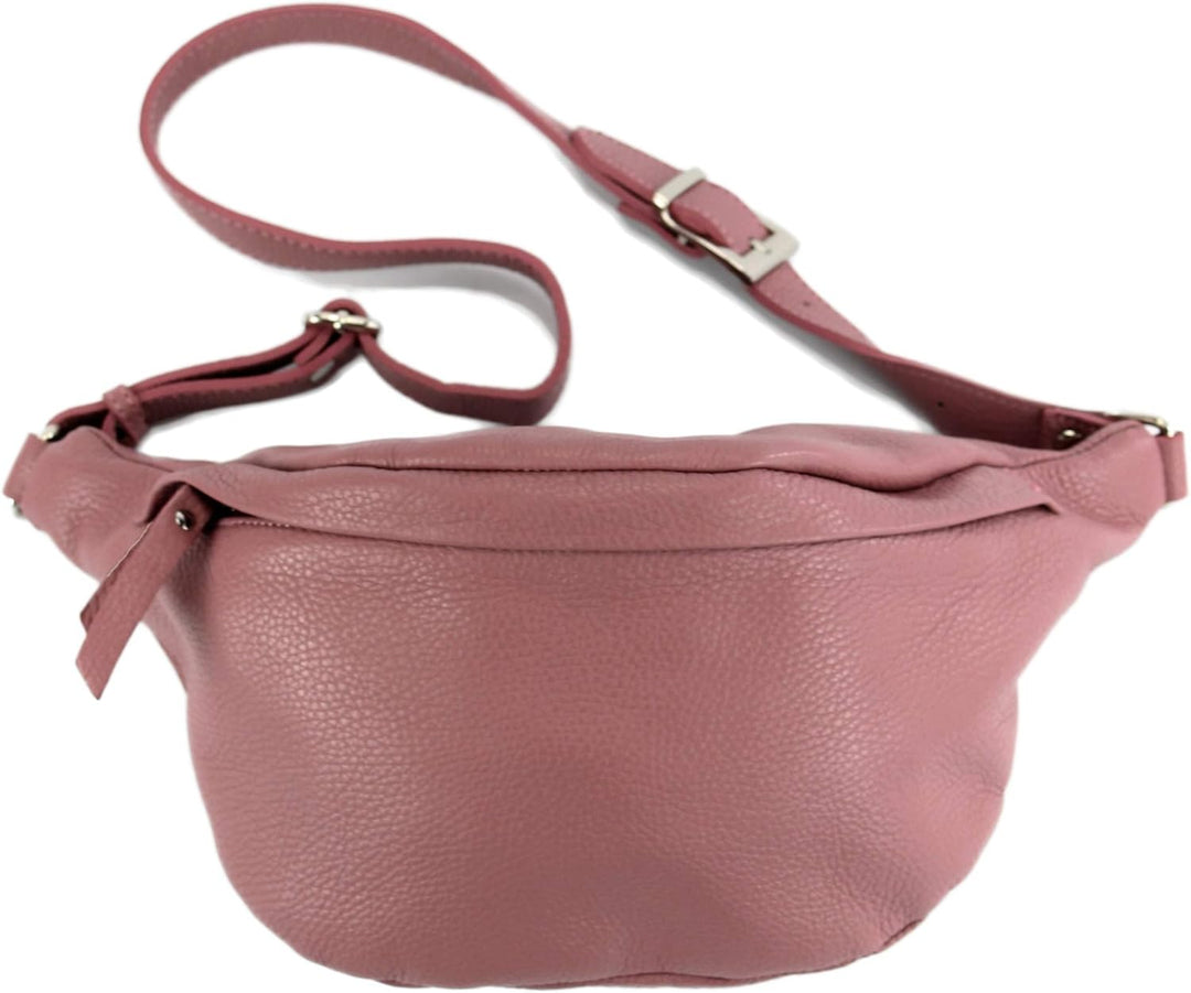 modamoda de - T77 - ital. Hüfttasche Bauchtasche Brusttasche Large aus weichem Leder, Farbe:Altrosa,