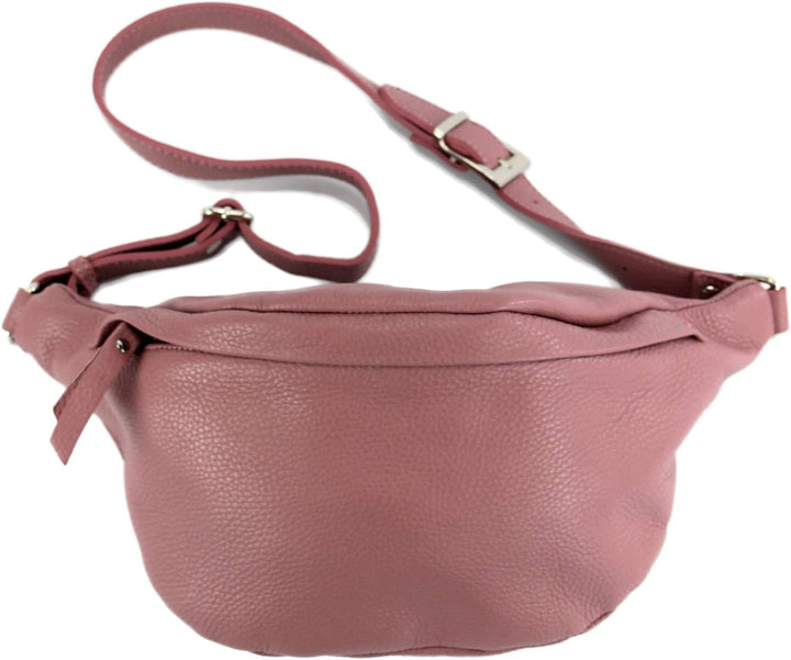 modamoda de - T77 - ital. Hüfttasche Bauchtasche Brusttasche Large aus weichem Leder, Farbe:Altrosa,