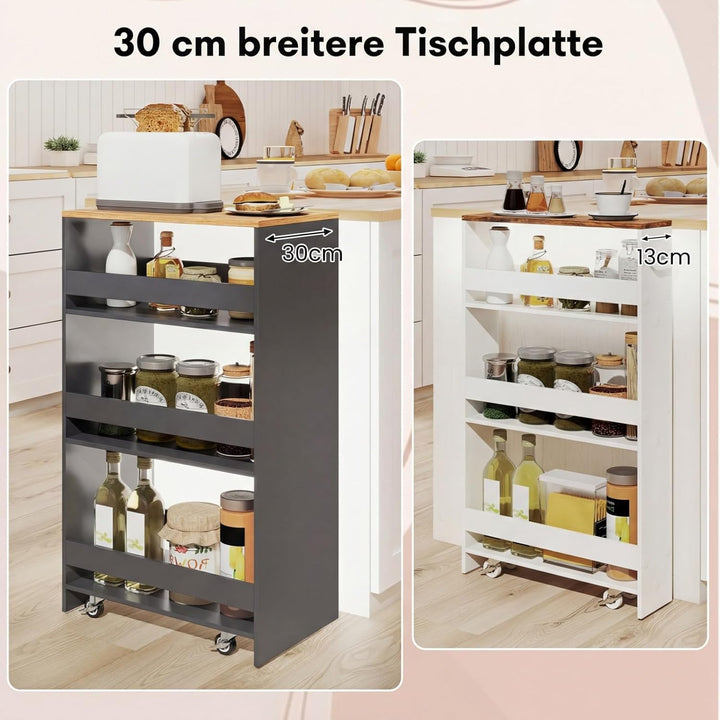 COSTWAY Nischenwagen 30cm breit, 4 Etagen Küchenwagen schmal, Nischenregal auf Rollen, Servierwagen