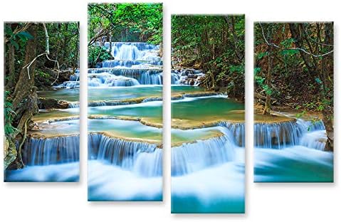 islandburner Bild Bilder auf Leinwand Wasserfall V2 Natur Landschaft 4er XXL Poster Leinwandbild Wan