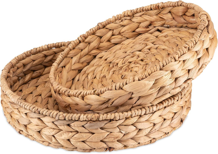 Decorasian Tablett rund geflochten aus Seegras - Wasserhyazinthe - Set 32cm + 28cm Durchmesser - Obs