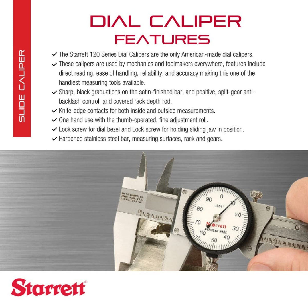 Starrett 120 Zifferblatt A-Zange, Edelstahl, Weiss, Face 0–15,2 cm, +/-0.001 "Genauigkeit, 0 cm Aufl