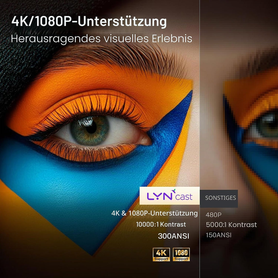 Mini Beamer 4k Heimkino Unterstützt Android 14, LYNCAST Mini projektor Tragbarer Projektor mit Bluet