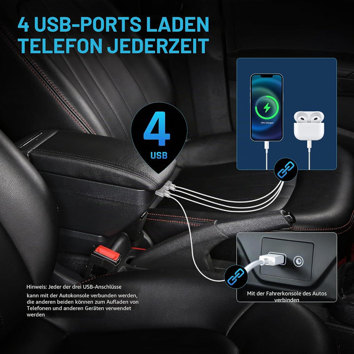 KAERGK Auto Armlehne für Astra H Doppelschicht Mittelkonsole Grosse Aufbewahrungsbox mit 4 USB-Ladea