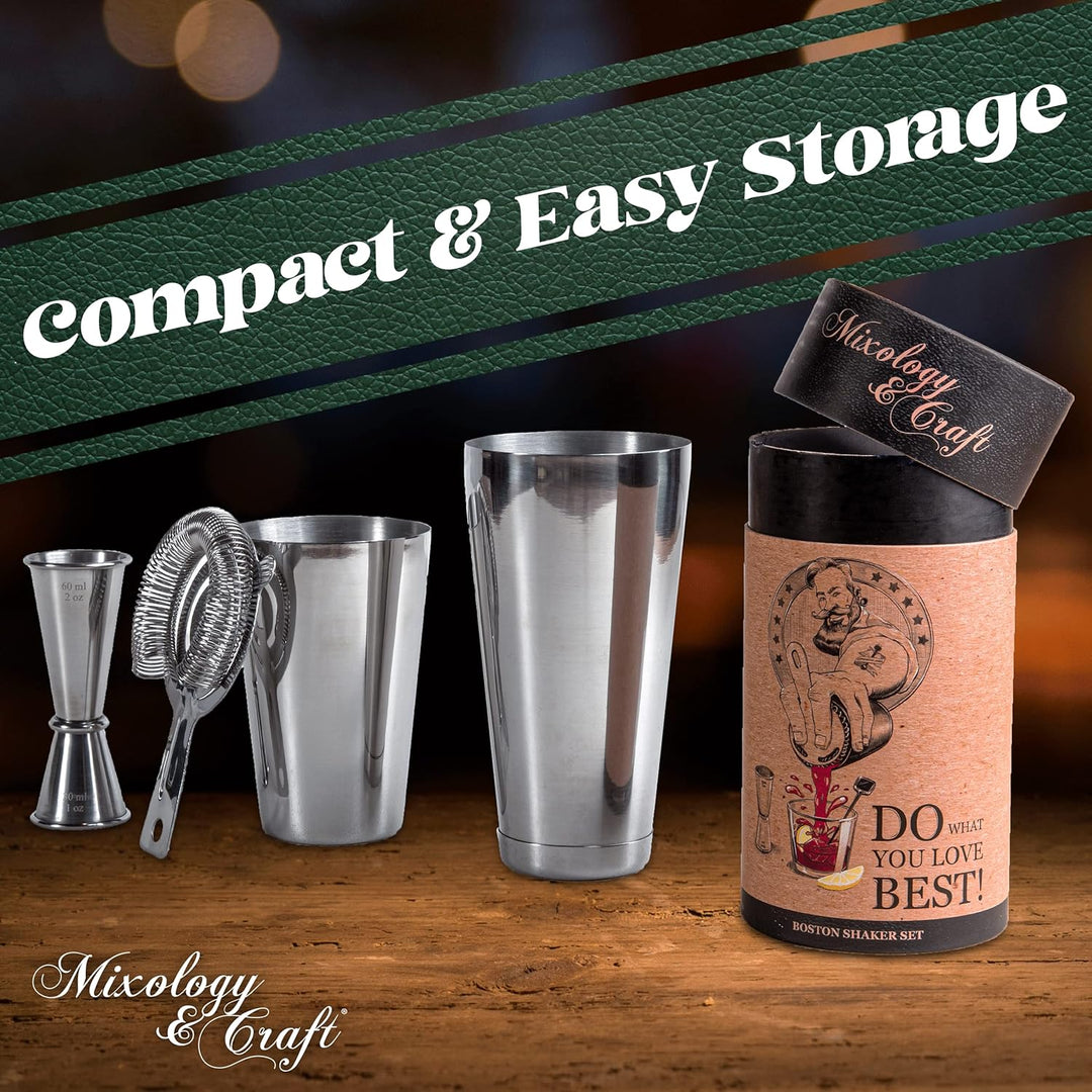 Professionelles Cocktail-Shaker-Set – Boston Shaker, Sieb & Japanischer Jigger | Inkl. exklusiver Re