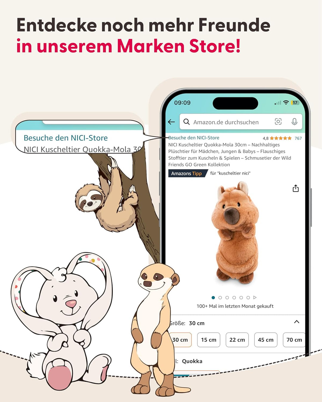 NICI Kuscheltier Katze grau 12cm schlafend im Körbchen, Katze Grau