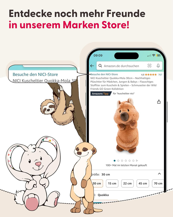 NICI Kuscheltier Katze grau 12cm schlafend im Körbchen, Katze Grau
