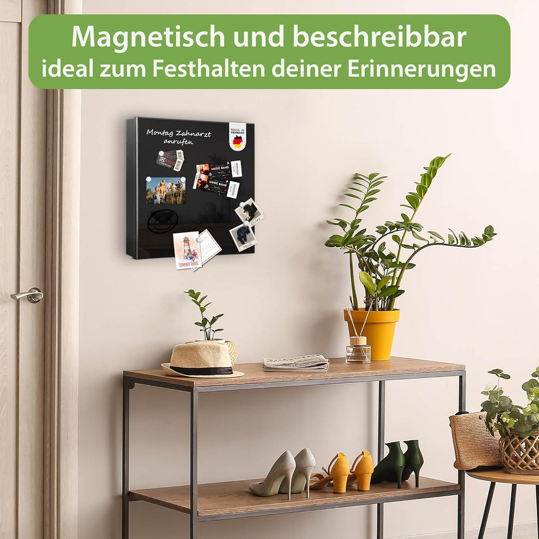 banjado® Grosser Schlüsselkasten Glas/Schlüsselbox 30cm x 30cm mit 50 Haken - Motiv Tiefschwarz/Schl