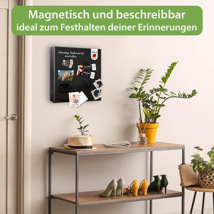 banjado® Grosser Schlüsselkasten Glas/Schlüsselbox 30cm x 30cm mit 50 Haken - Motiv Tiefschwarz/Schl