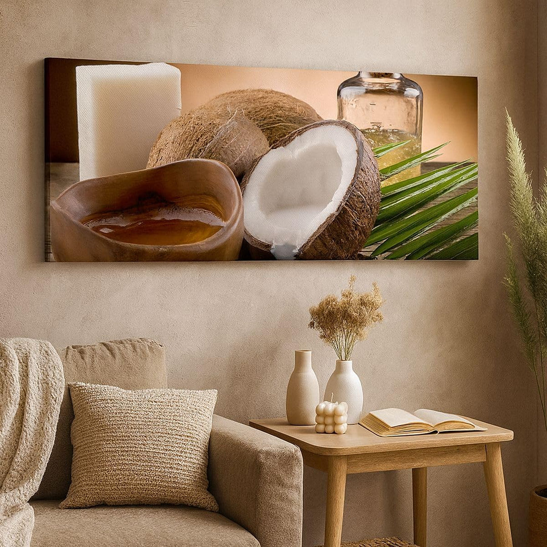 Wandbilder Dekoration Wohnzimmer Kokosnuss Öl Seife Handfläche Panorama Bilder auf Leinwand 120x50cm