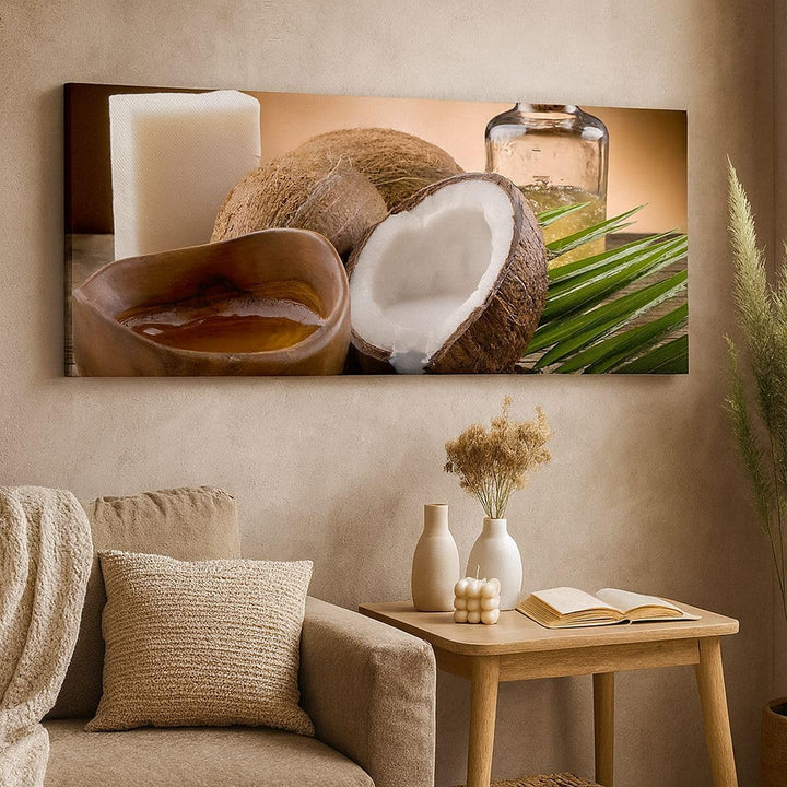 Wandbilder Dekoration Wohnzimmer Kokosnuss Öl Seife Handfläche Panorama Bilder auf Leinwand 120x50cm