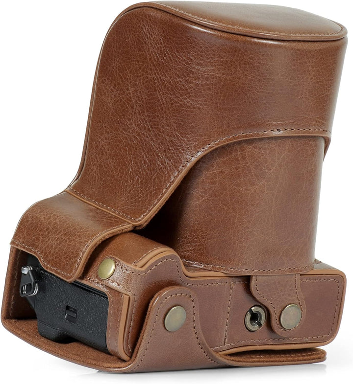 MegaGear Ever Ready Echtleder Kameratasche kompatibel mit Fujifilm X-T5 (16-80mm)(Braun), Braun