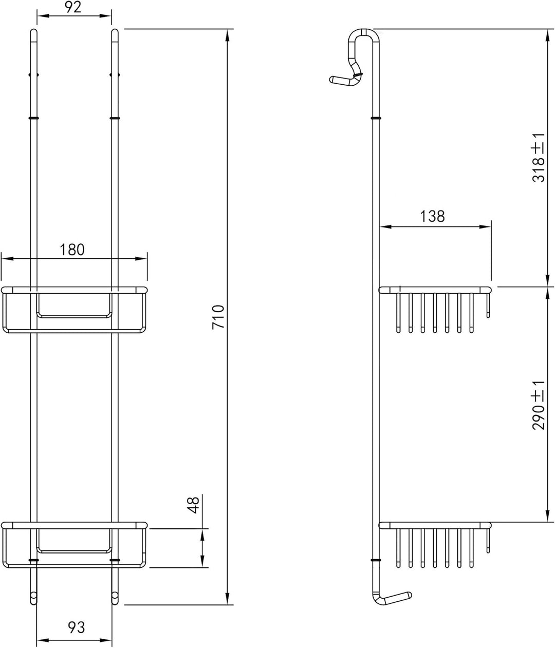 Euroshowers Duschablage zum Hängen Edelstahl Chrome glanz - Duschregal ohne Bohren für Bequeme Aufbe