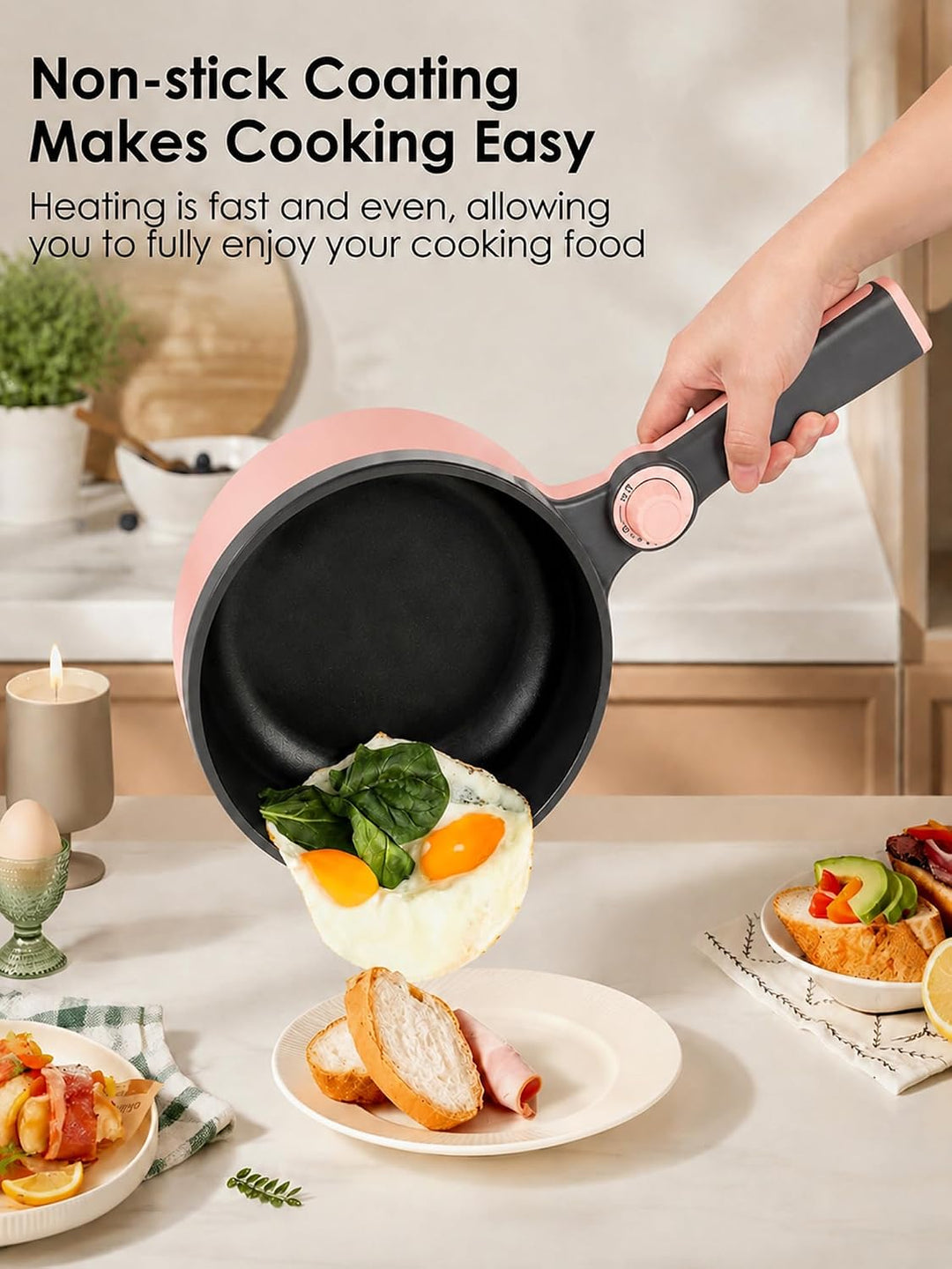 Audecook Elektrische Pfannen mit Dampfgarer, 1,5L Bratpfanne 20cm, Antihaft Klein Elektropfanne, Mul