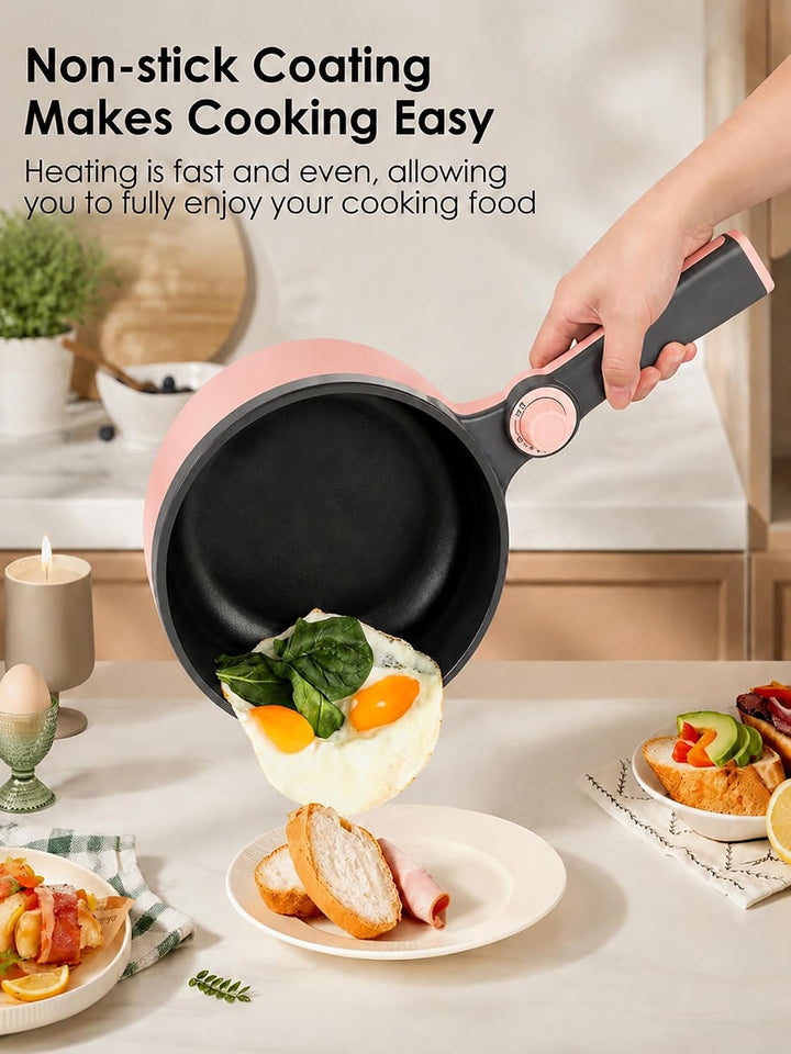 Audecook Elektrische Pfannen mit Dampfgarer, 1,5L Bratpfanne 20cm, Antihaft Klein Elektropfanne, Mul