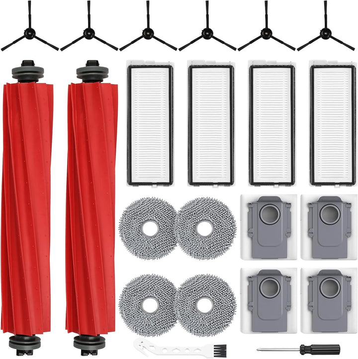 22 Stück Zubehörset für Roborock Qrevo Pro/Qrevo S/Qrevo MaxV Saugroboter, 2 Hauptbürste 4 Staubbeut