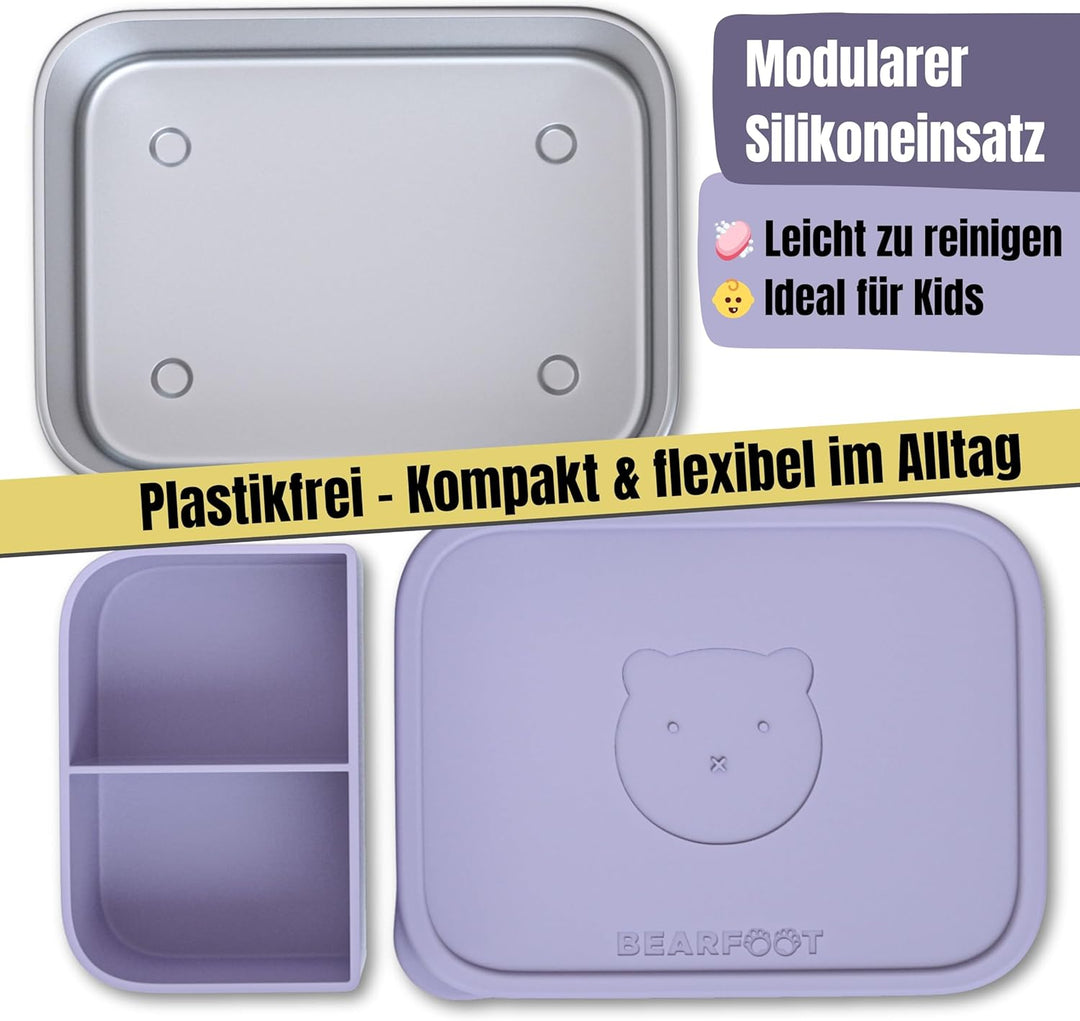 BEARFOOT Edelstahl Brotdose Kinder mit Silikondeckel (Lila, 700 ml) | BPA-frei, auslaufsicher, Brotz