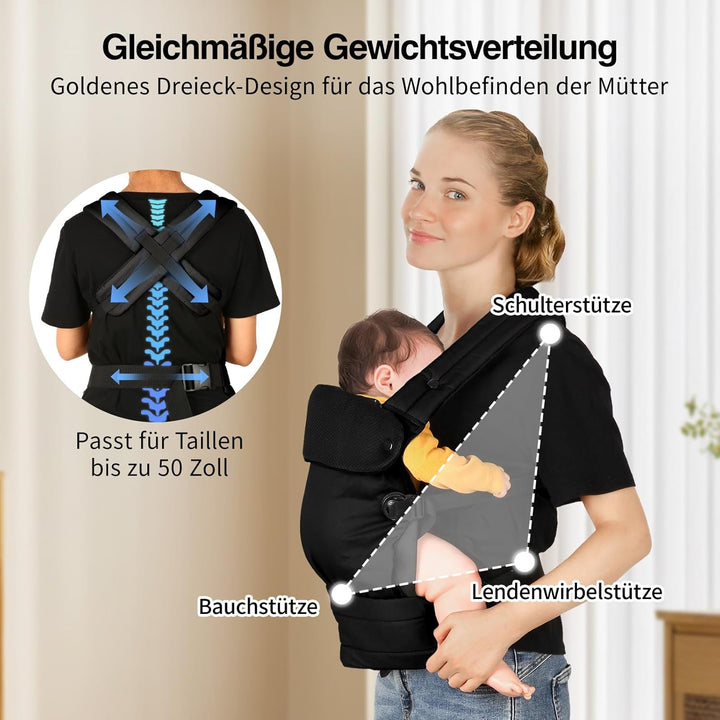 Babytrage für Neugeborene bis Kleinkinder, Ergonomische Bequeme und Leichte Tragetuch, Verstellbare