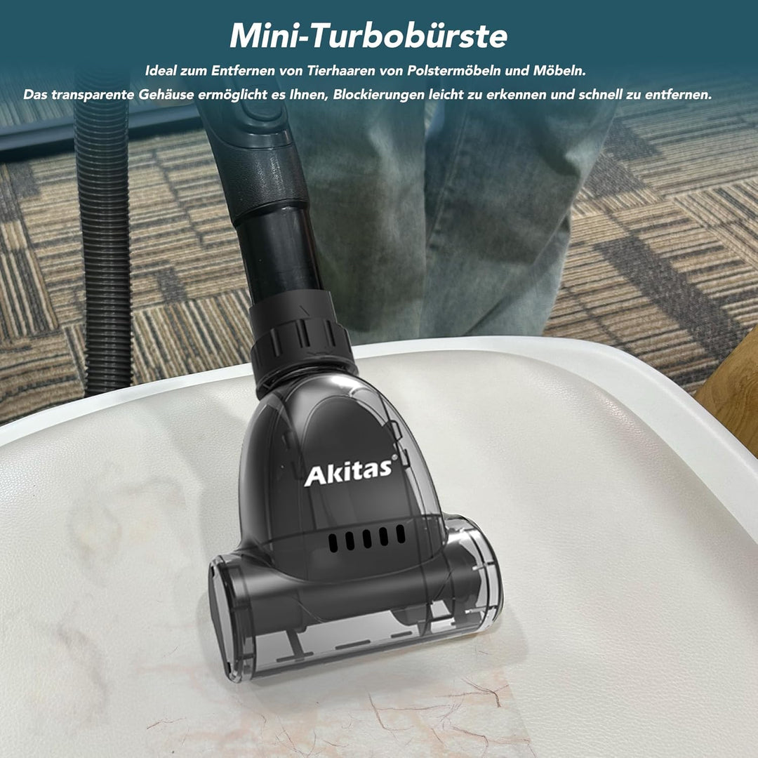 Akitas C5 Turbo Beutelstaubsauger mit Beutel, Deutscher Wessel-Werk Bodenkopf & Turbo-Tierhaarbürste