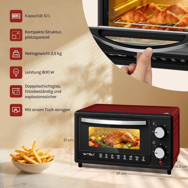 WOLTU Minibackofen 12 Liter, 800 Watt Toasterofen | Pizzaofen | Backblech mit Timer Mini Backofen fü