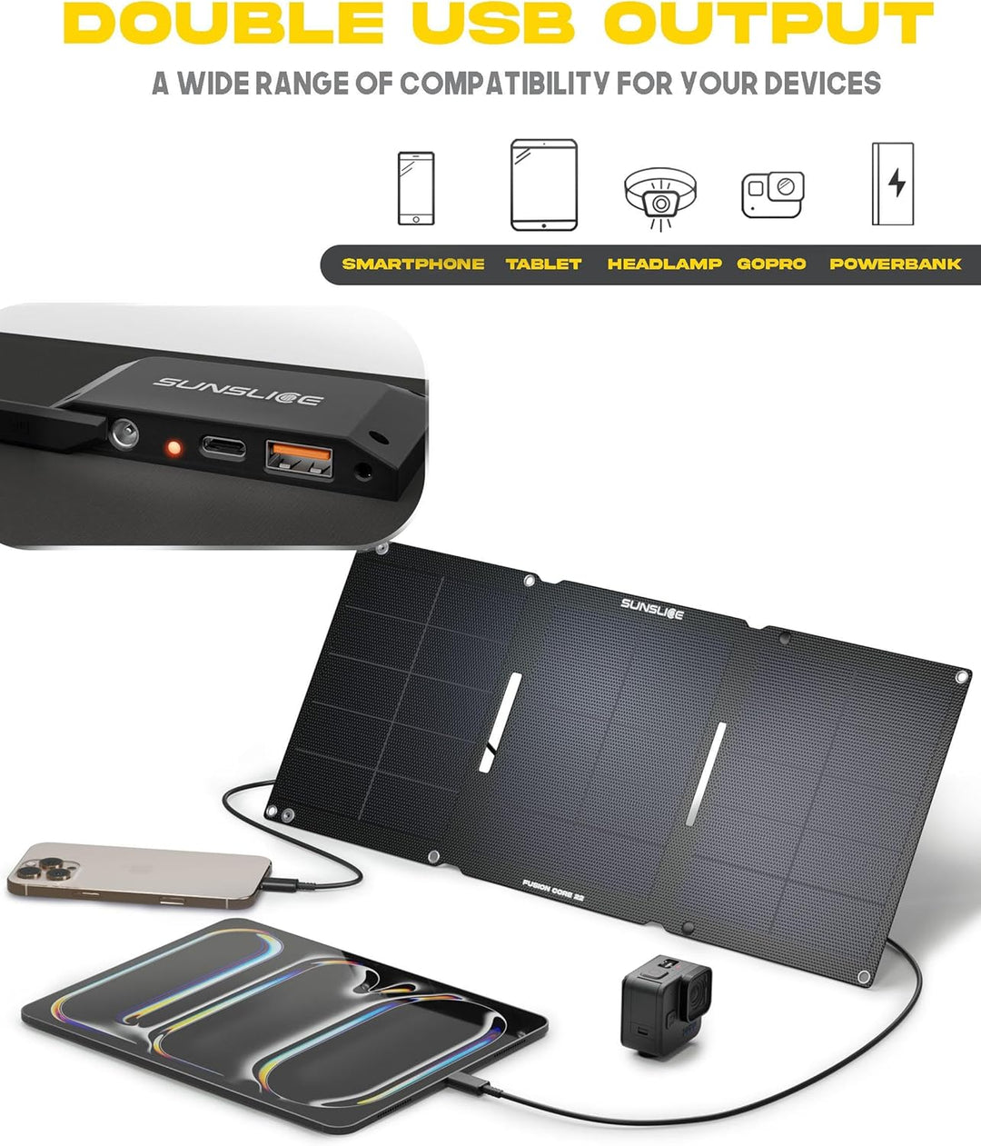 Solar Ladegerät Outdoor 22W – Hochleistungs faltbares Solarpanel mit USB-A, USB-C & DC5521 – Tragbar