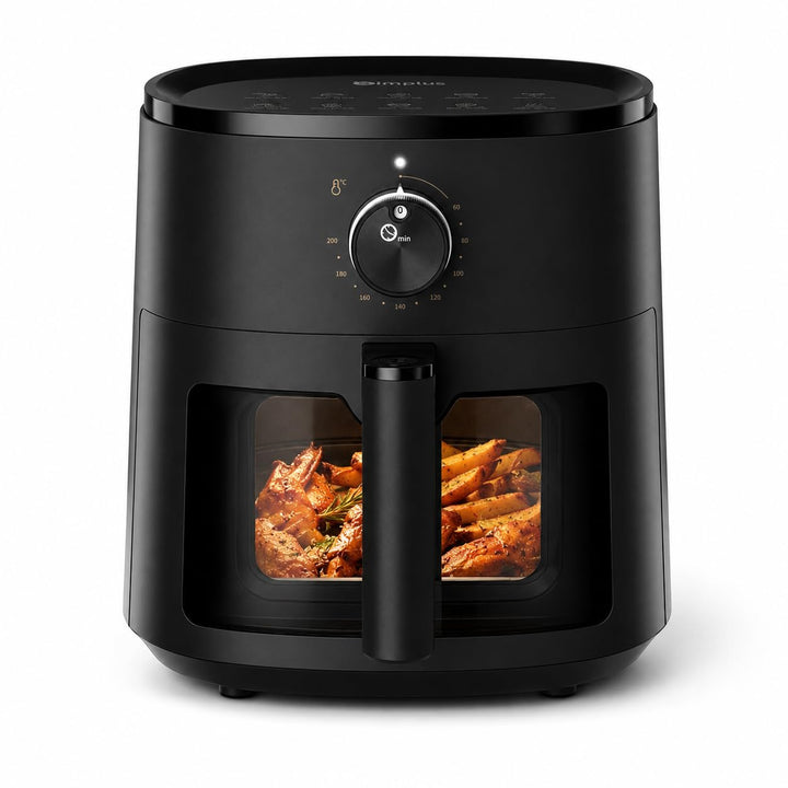 SIMPLUS Heissluftfritteuse 5L mit Sichtfenster, 1300W Airfryer, leise 43,2 dB, platzsparend, Heisslu