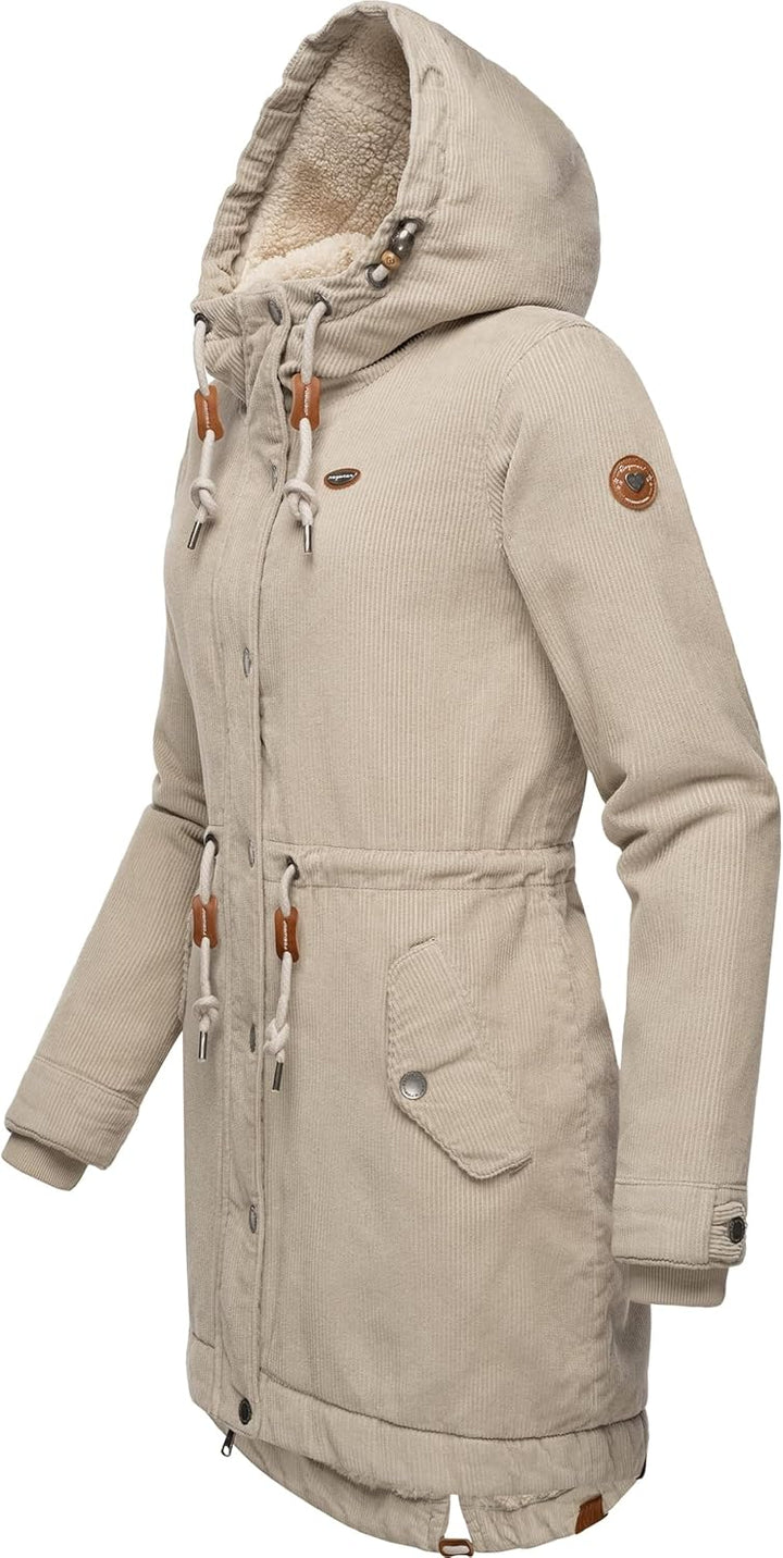 Ragwear Damen Winterjacke Wintermantel Cord-Mantel mit Kapuze Canny Corduroy XS-6XL XL Bone, XL Bone