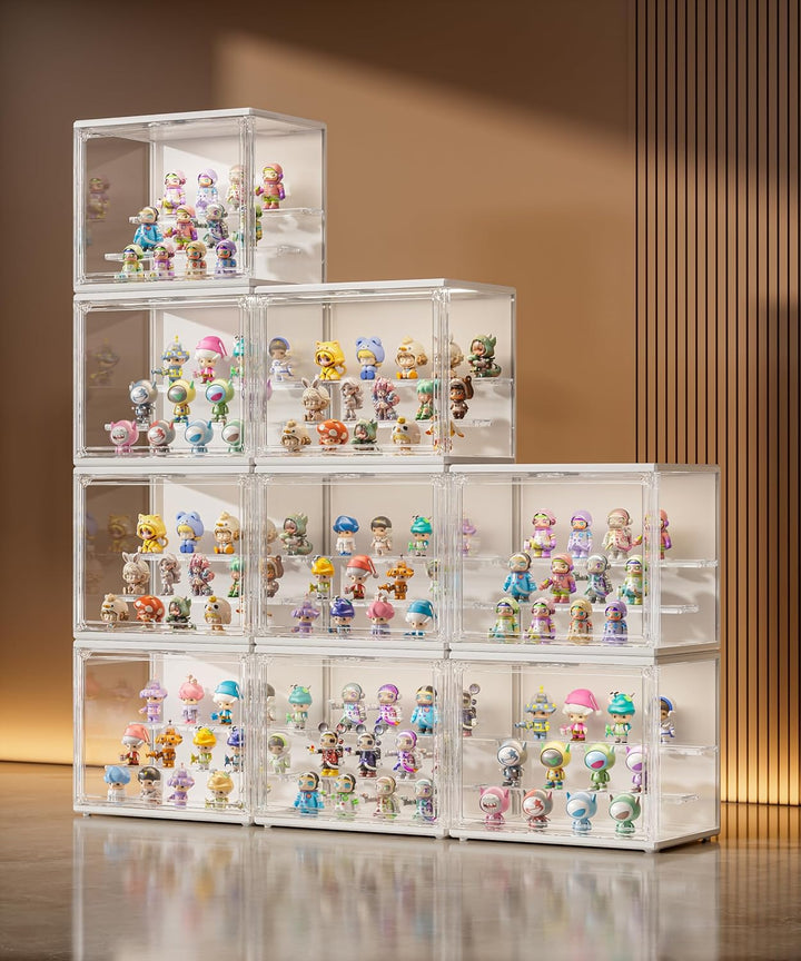 Acryl Vitrine Schaukasten mit LED, Glasvitrine mit Magnettür für Action Figuren, Spielzeug, Blind Bo