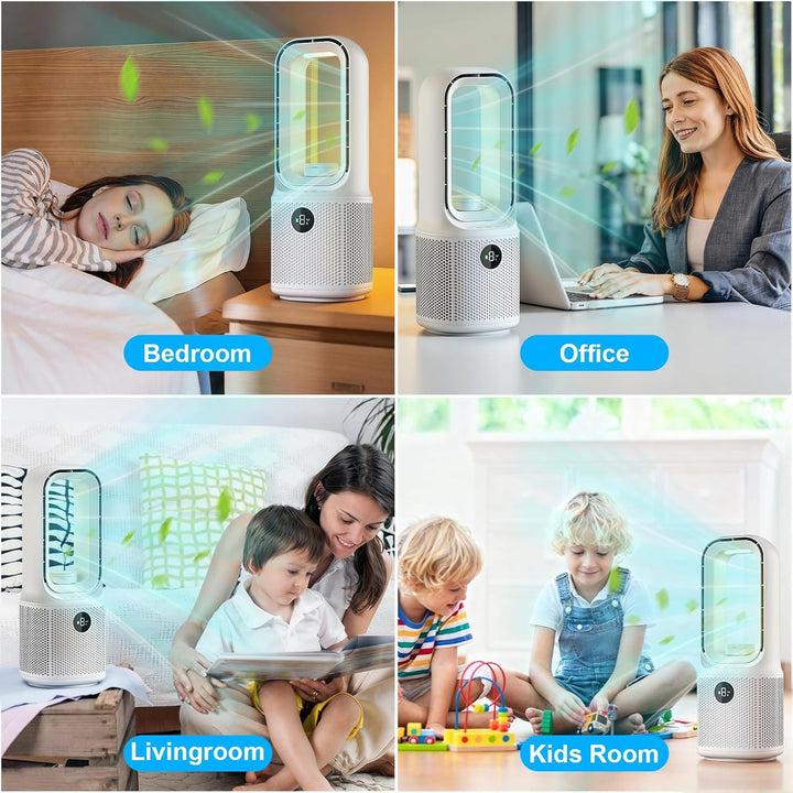 13''Turmventilator Blattlos,9 Stufen,60° Oszillation,Dreistufig Dimmbares LED-Nachtlicht &Timer, Ult