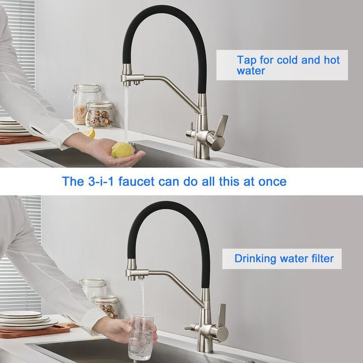 KEOKBON 3 Wege Wasserhahn Küche, 3 in 1 Küchenarmatur Ausziehbar,360° Drehbar Wasserhahn Hochdruck S