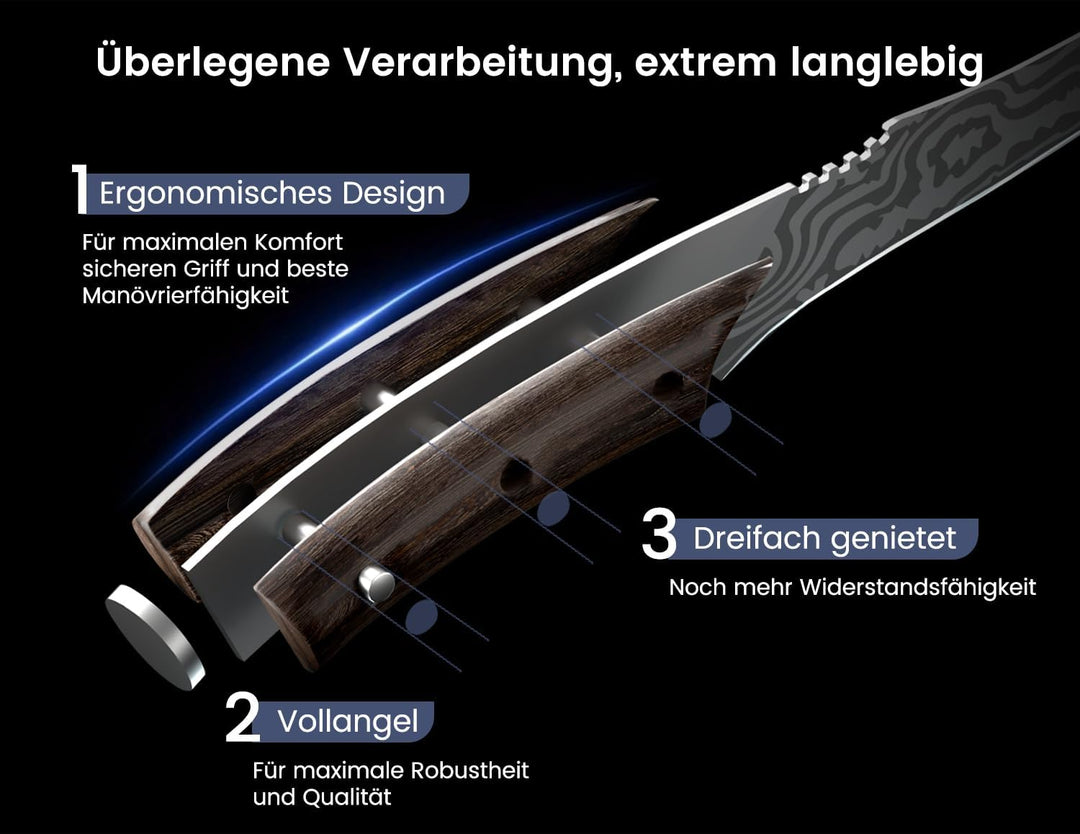 Ausbeinmesser zum Fleischschneiden, 16,5cm Japanisches Filetiermesser mit Holzgriff, Küchenmesser au
