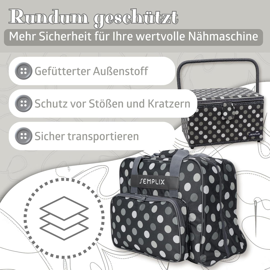 SEMPLIX Bundle Polka Dots Nähmaschinentasche + Nähkorb L (anthrazit/grau)