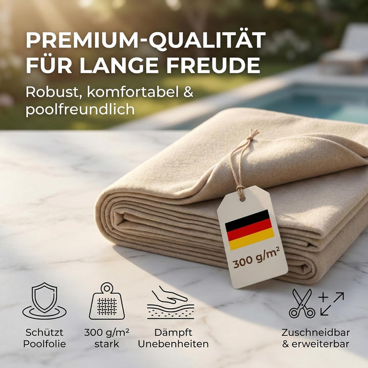 poolomio® Bodenschutzvlies rechteckig 370 x 370 | robuste Poolunterlage Outdoor | Poolbodenplane mit