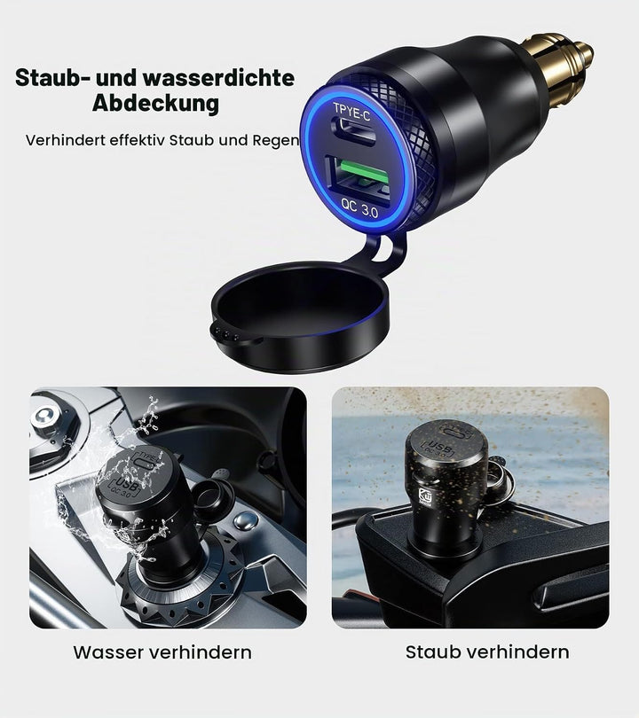 Kewig Aluminium DIN Hella Powerlet Stecker Ladegerät 30W Motorrad Dual Schnellladegerät 3.0 USB Lade