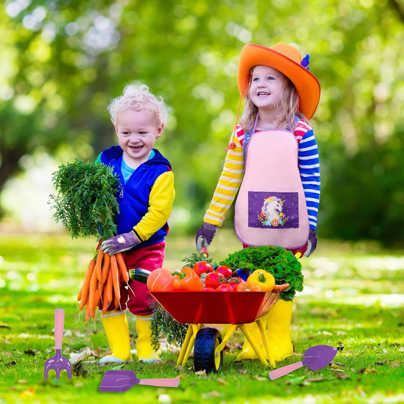 DKINY 5tlg Gartengeräte für Kinder Einhorn Gartenset mit Gartenschürze Handschuhe Gartenschaufel Han