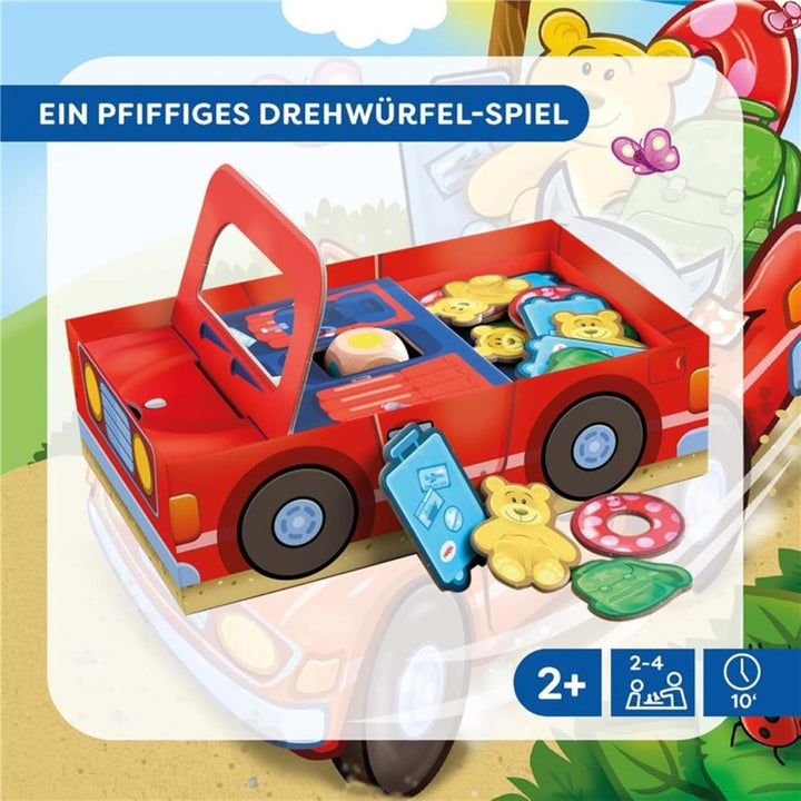 HABA Meine ersten Spiele – Hallo Urlaub! – Würfelspiel für Kinder ab 2 Jahren mit Waschbär & Auto –