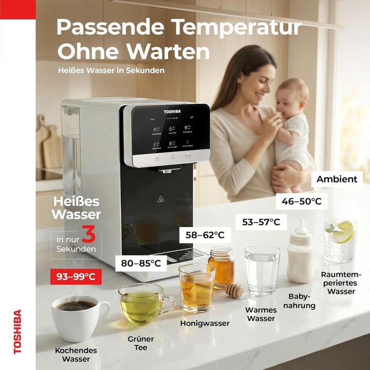 Toshiba Osmoseanlage, Wasserfilter Trinkwasser, Auftisch, Keine Installation, Heisswasserspender, Um