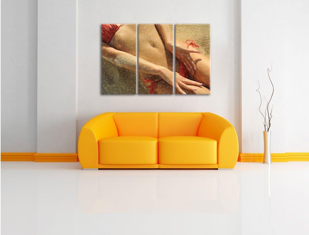 Pixxprint Sexy Frau im Bikini am Strand als Leinwandbild/Grösse: 3 Teilig (120x80) cm/Wandbild/Kunst