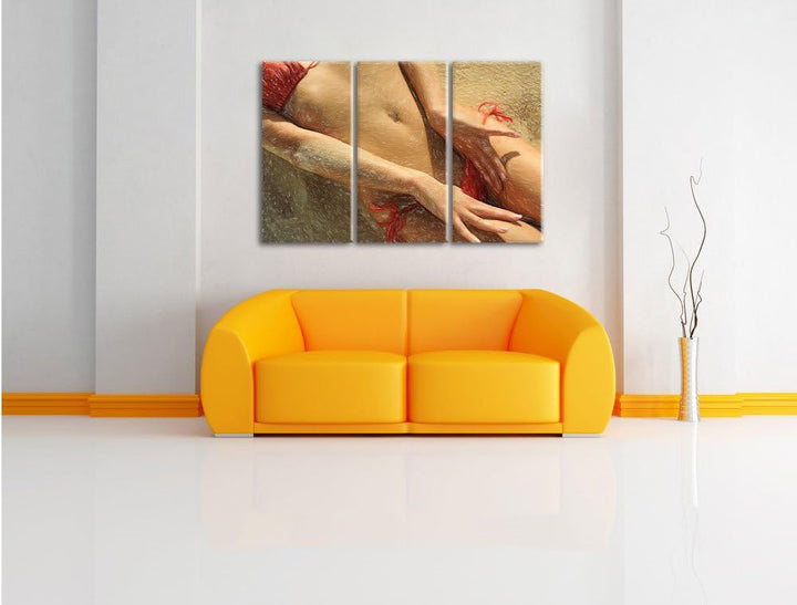 Pixxprint Sexy Frau im Bikini am Strand als Leinwandbild/Grösse: 3 Teilig (120x80) cm/Wandbild/Kunst