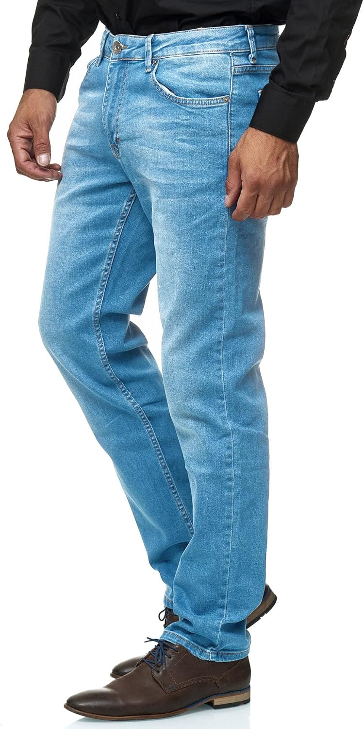 JEEL Herren-Jeans - Regular-Fit Straight-Cut - Stretch - Jeans-Hose Basic Washed 36W / 34L 02-hellbl