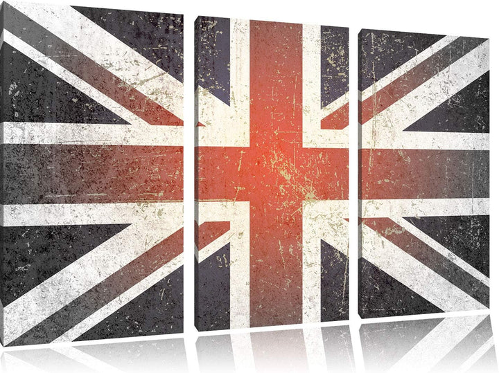 British Union Jack schwarz/weiss 3-Teiler Leinwandbild 120x80 Bild auf Leinwand, XXL riesige Bilder