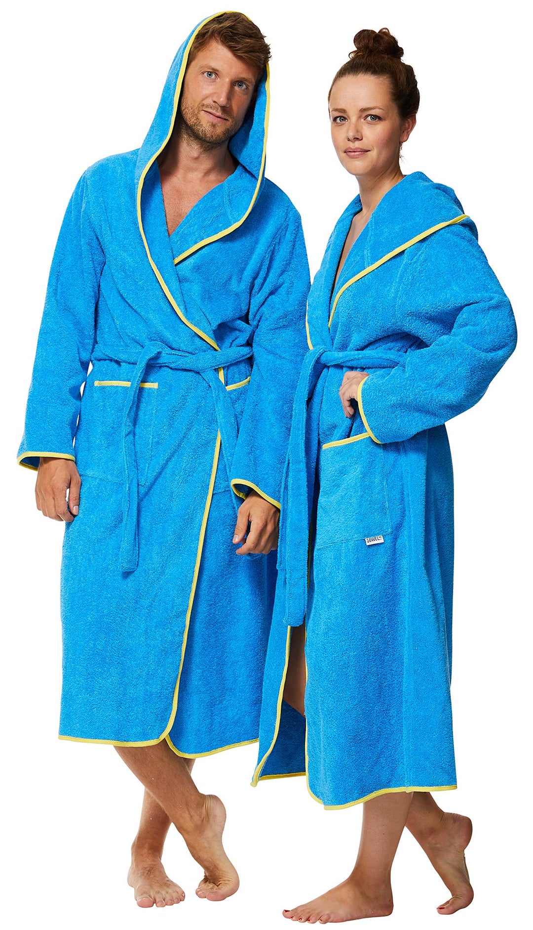 Sowel® Bademantel Damen und Herren, 100% Bio-Baumwolle, Extra Lang mit Kapuze, Morgenmantel, Flausch