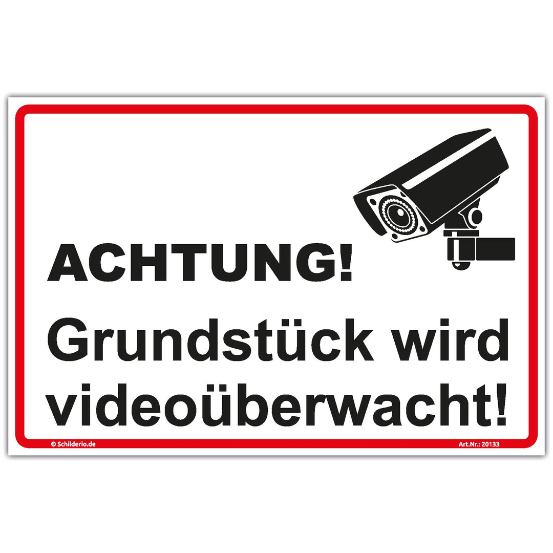 Schild"Grundstück wird videoüberwacht" Hinweisschild 600x400 mm stabile Aluminiumverbundplatte 3mm s
