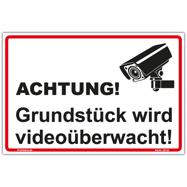 Schild"Grundstück wird videoüberwacht" Hinweisschild 600x400 mm stabile Aluminiumverbundplatte 3mm s