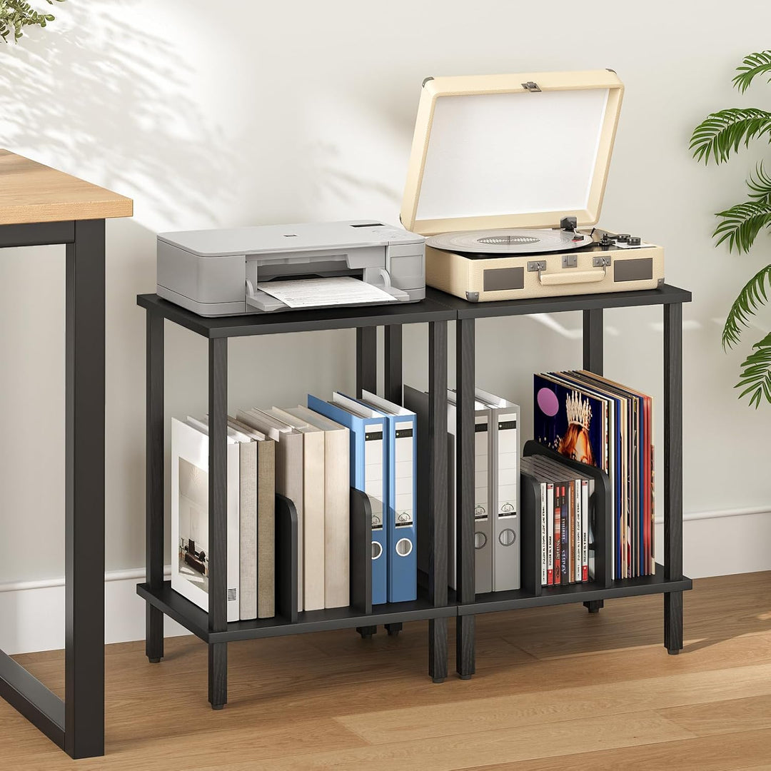 HOOBRO Plattenspieler Ständer, 2 Ebenen Schallplatten Regal, Beistelltisch, Plattenregal mit Trennwä