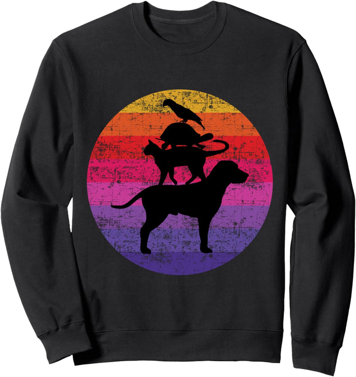 Vintage Gestapelte Tiere Haustiere Retro Sonnenuntergang Sun Sweatshirt