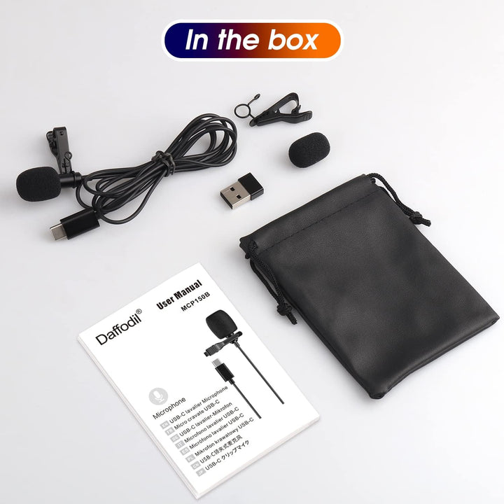 Daffodil MCP150 Lavalier Mikrofon USB C Omnidirektionales Ansteck-Mikrofon mit Befestigungsclip, ide