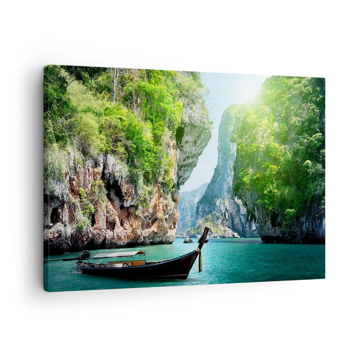 Bilder auf Leinwand Boot Klippen Natur Felsen Leinwandbild 70x50cm Wandbilder Dekoration Wohnzimmer
