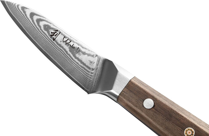 Wakoli Damast Küchenmesser Gemüsemesser mit 8 cm Klinge aus 67 Lagen Damaststahl und VG10 Kern, Waln